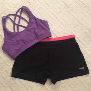 Black spandex workout shorts-pink &purple band